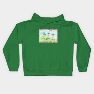 Summer landscape, trees and beautiful nature. Encaustic, art decoration, sketch Kids Hoodie